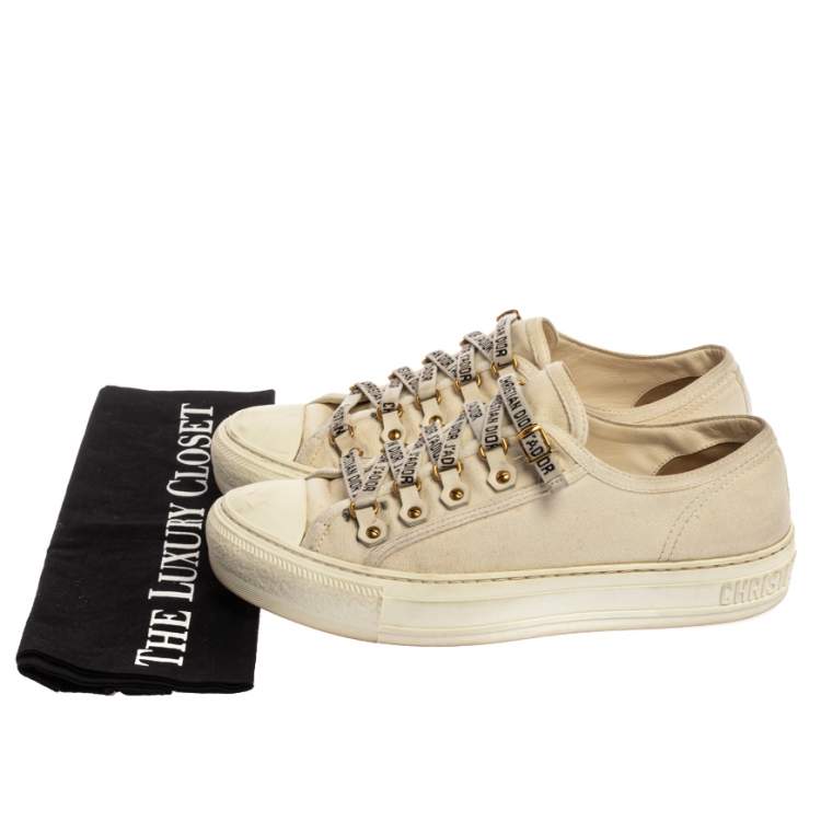 Pre Owned Dior White Canvas Walk'n'Dior Lace Up Sneakers Size 38