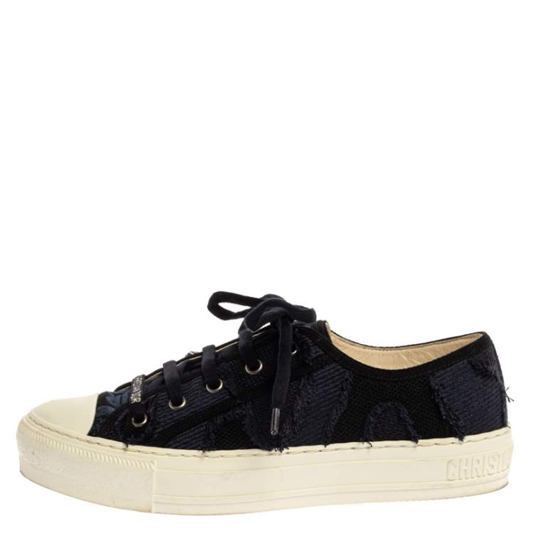 Pre Owned Dior Deep Blue Camo Canvas Walk'n'Dior Low-Top Sneakers Size 38