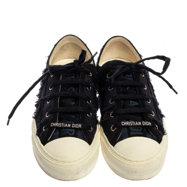 Pre Owned Dior Deep Blue Camo Canvas Walk'n'Dior Low-Top Sneakers Size 38