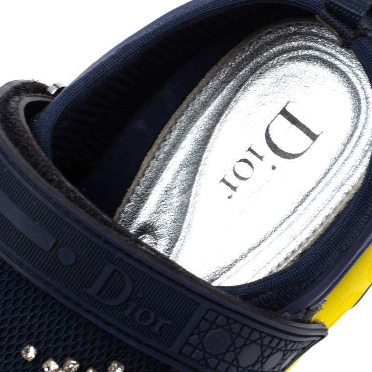Pre Owned Dior Blue Fabric And Mesh Neoprene Fusion Embellished Low-Top Sneakers Size 37