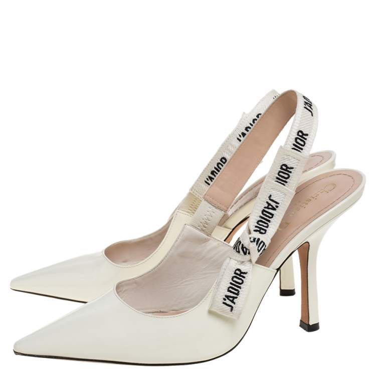 Pre Owned Dior White Patent Leather J'adior Slingback Pumps Size 39