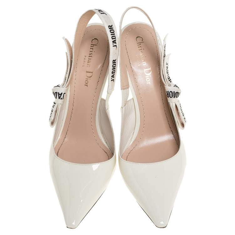 Pre Owned Dior White Patent Leather J'adior Slingback Pumps Size 39