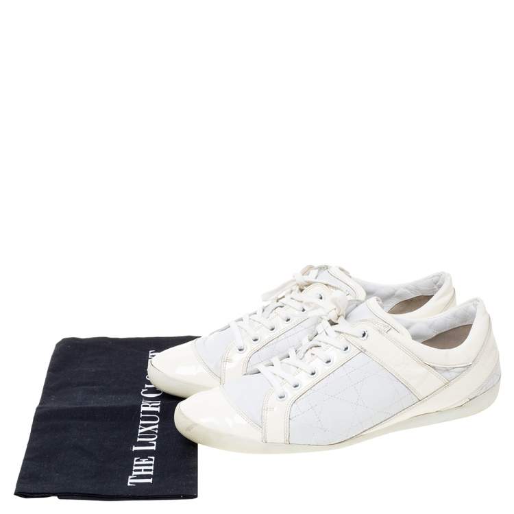 Pre Owned Dior White Leather And Patent Leather Cannage Sneakers Size 41