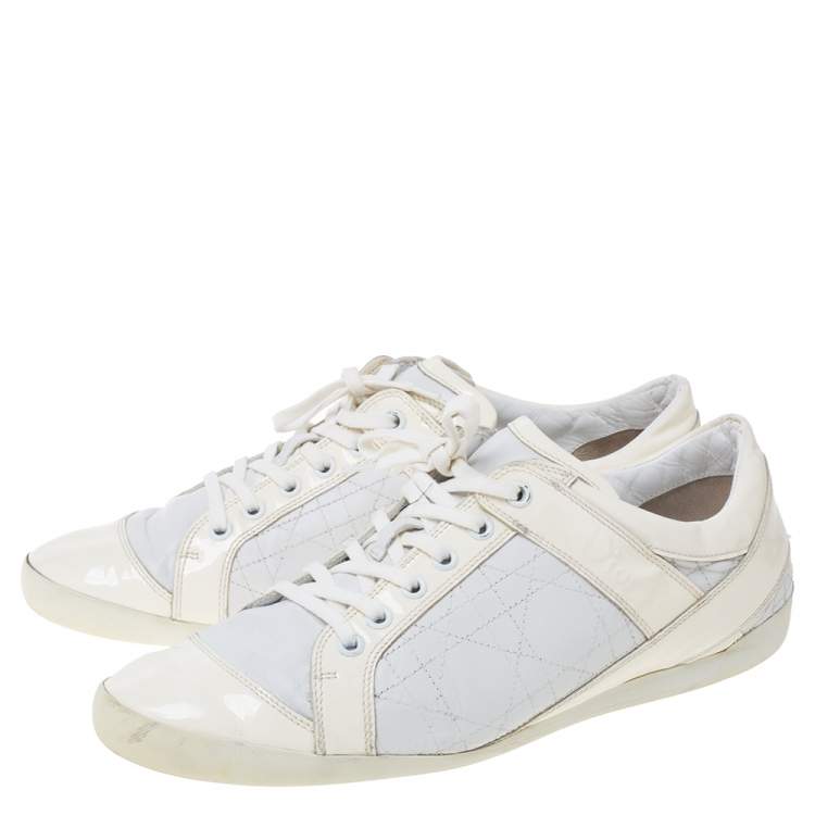 Pre Owned Dior White Leather And Patent Leather Cannage Sneakers Size 41