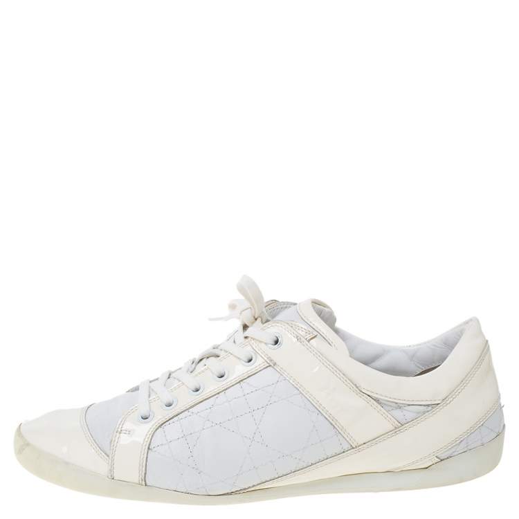 Pre Owned Dior White Leather And Patent Leather Cannage Sneakers Size 41
