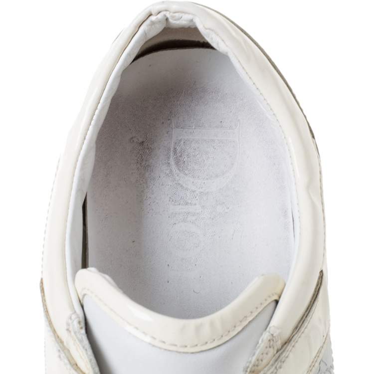 Pre Owned Dior White Leather And Patent Leather Cannage Sneakers Size 41
