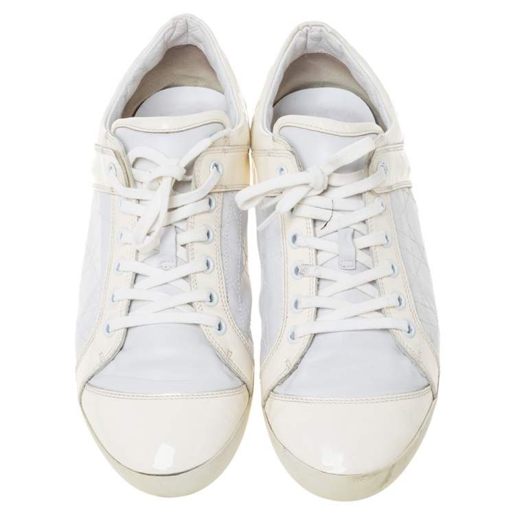 Pre Owned Dior White Leather And Patent Leather Cannage Sneakers Size 41