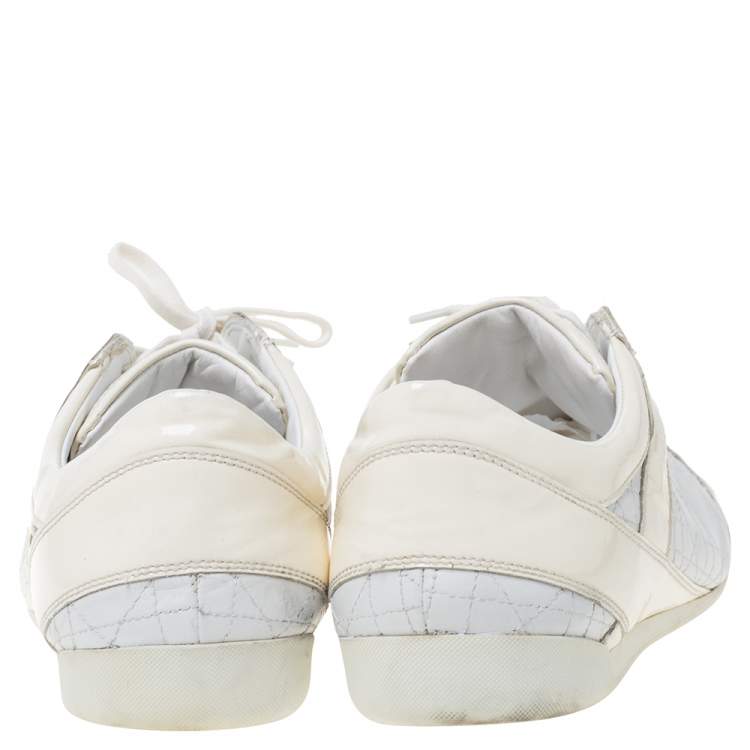 Pre Owned Dior White Leather And Patent Leather Cannage Sneakers Size 41