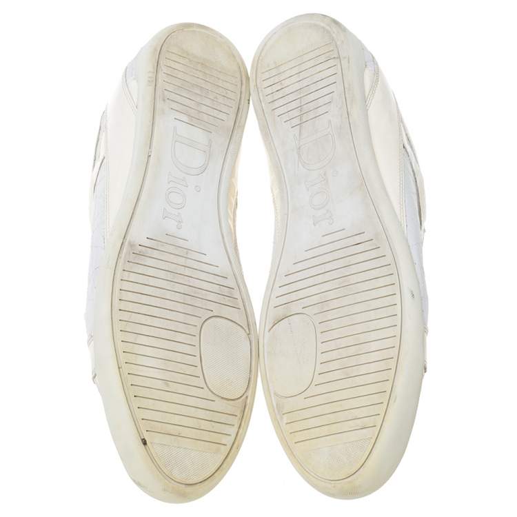 Pre Owned Dior White Leather And Patent Leather Cannage Sneakers Size 41