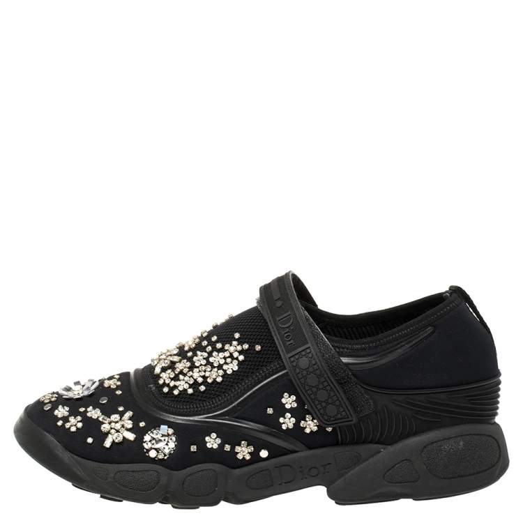 مملوكة مسبقًا Dior Black Mesh Fusion Crystal Embellished Slip On Sneakers Size 41
