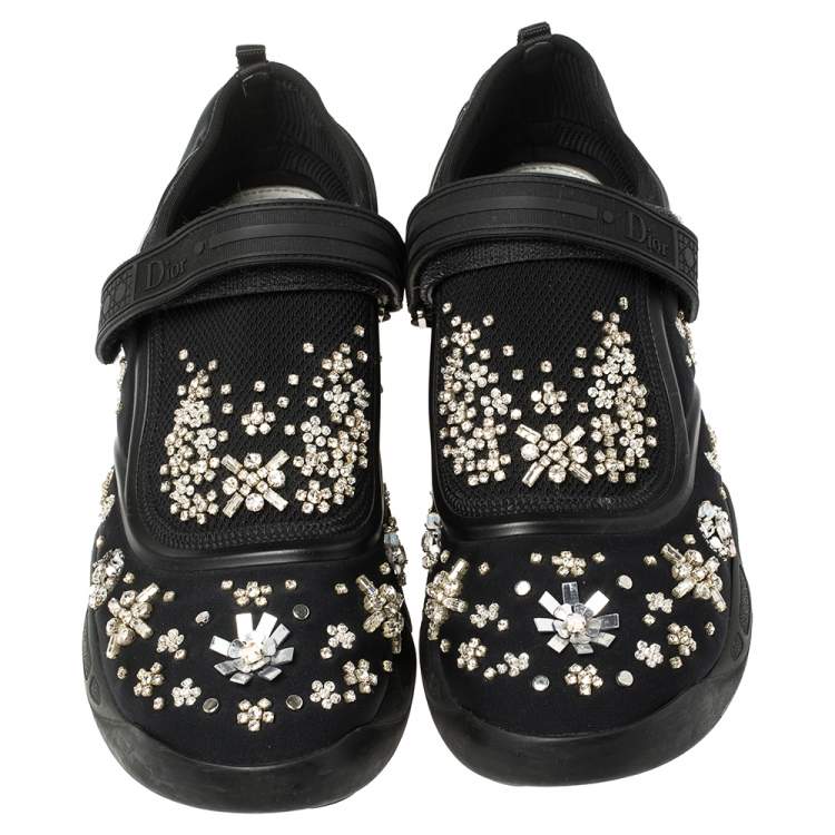 مملوكة مسبقًا Dior Black Mesh Fusion Crystal Embellished Slip On Sneakers Size 41