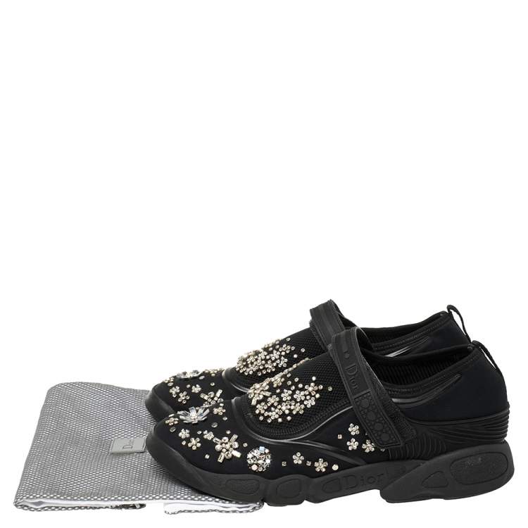 مملوكة مسبقًا Dior Black Mesh Fusion Crystal Embellished Slip On Sneakers Size 41