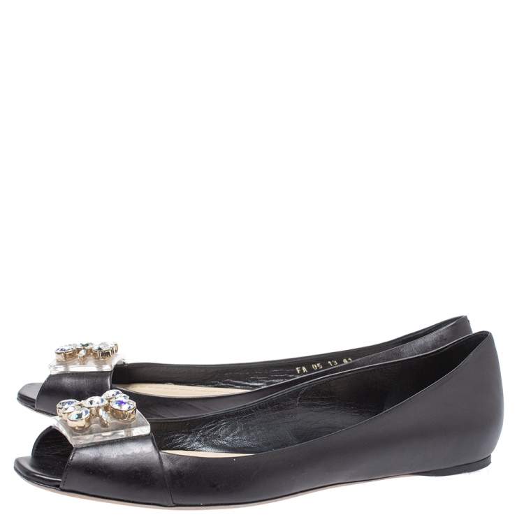 Pre Owned Dior Black Leather Crystal Embellished Peep Toe Pumps Size 41