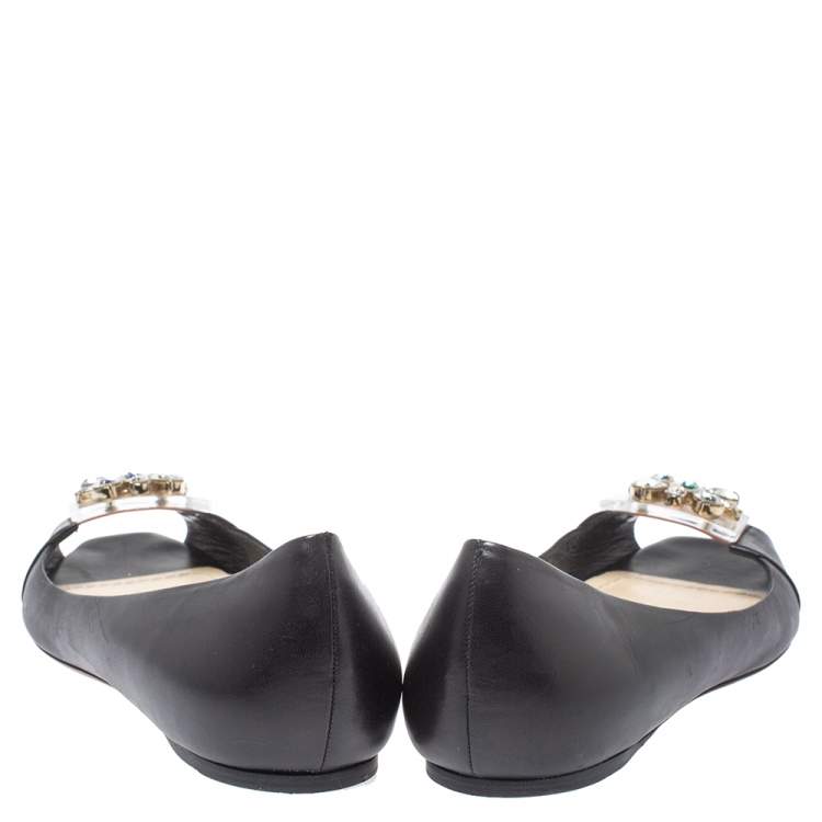 Pre Owned Dior Black Leather Crystal Embellished Peep Toe Pumps Size 41