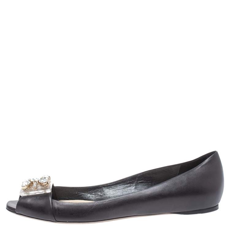 Pre Owned Dior Black Leather Crystal Embellished Peep Toe Pumps Size 41