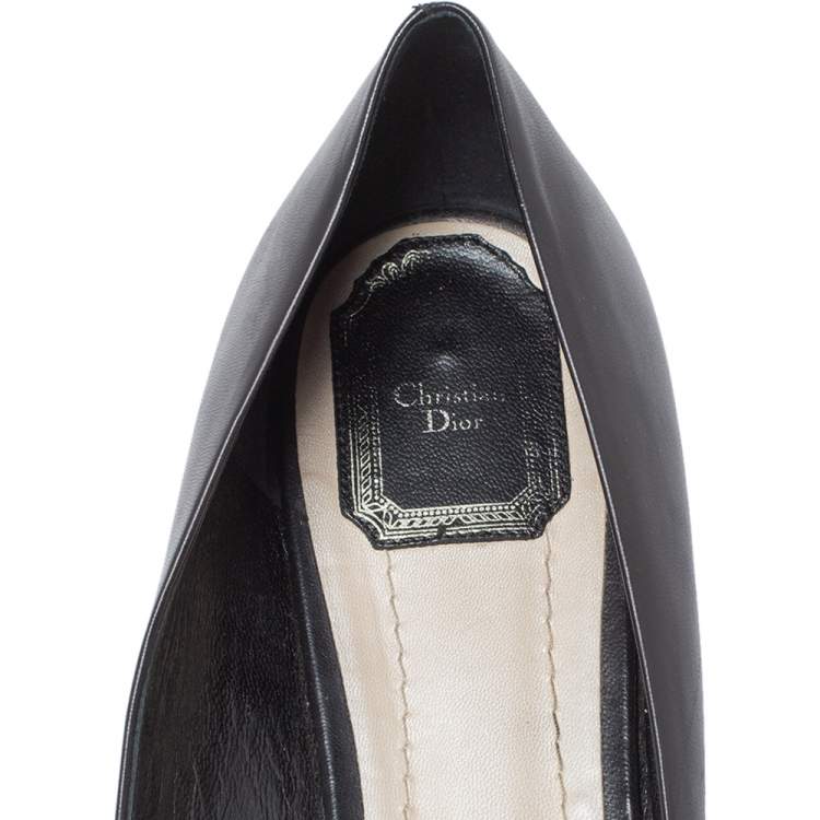 Pre Owned Dior Black Leather Crystal Embellished Peep Toe Pumps Size 41
