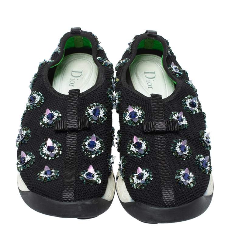 Pre Owned Dior Black Mesh Fusion Embellished Low Top Sneakers Size 38