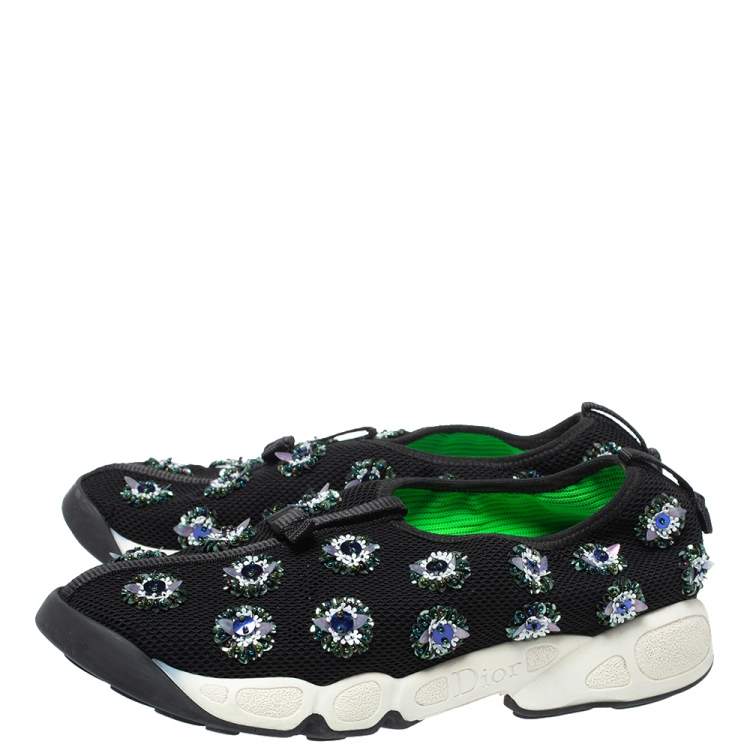 Pre Owned Dior Black Mesh Fusion Embellished Low Top Sneakers Size 38