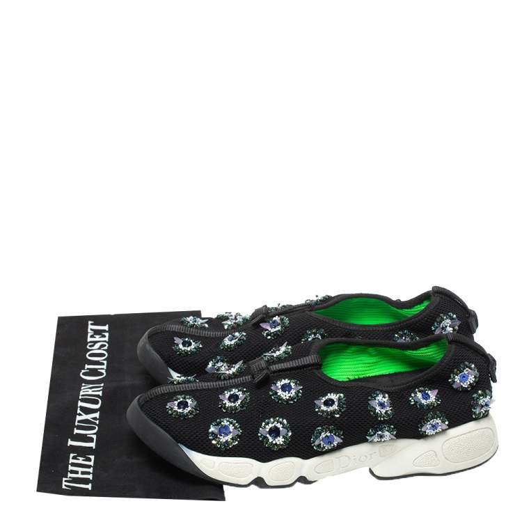 Pre Owned Dior Black Mesh Fusion Embellished Low Top Sneakers Size 38