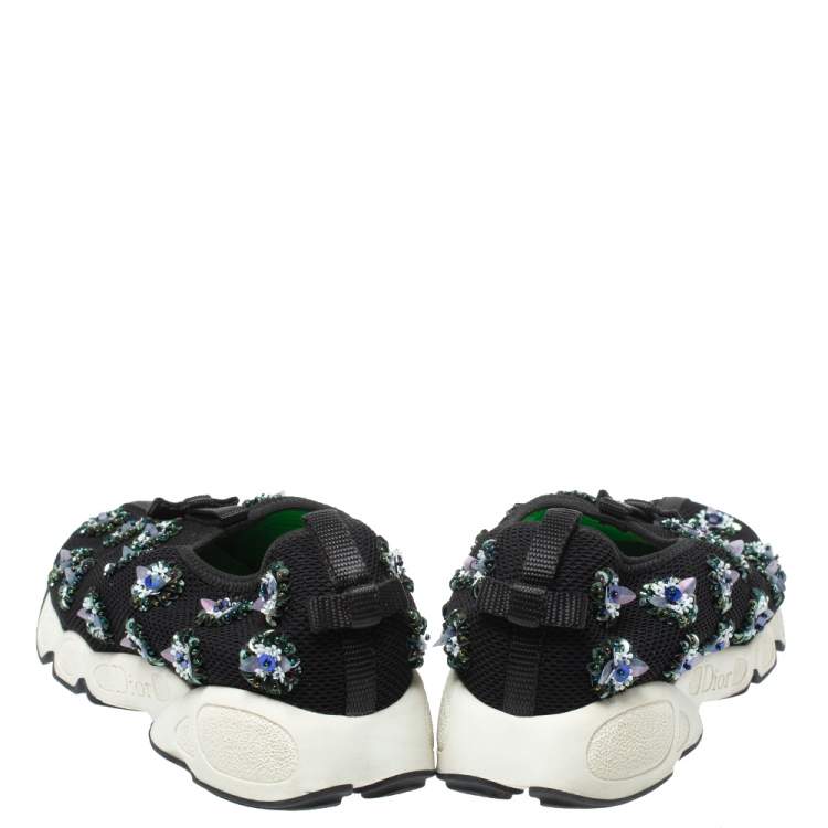 Pre Owned Dior Black Mesh Fusion Embellished Low Top Sneakers Size 38