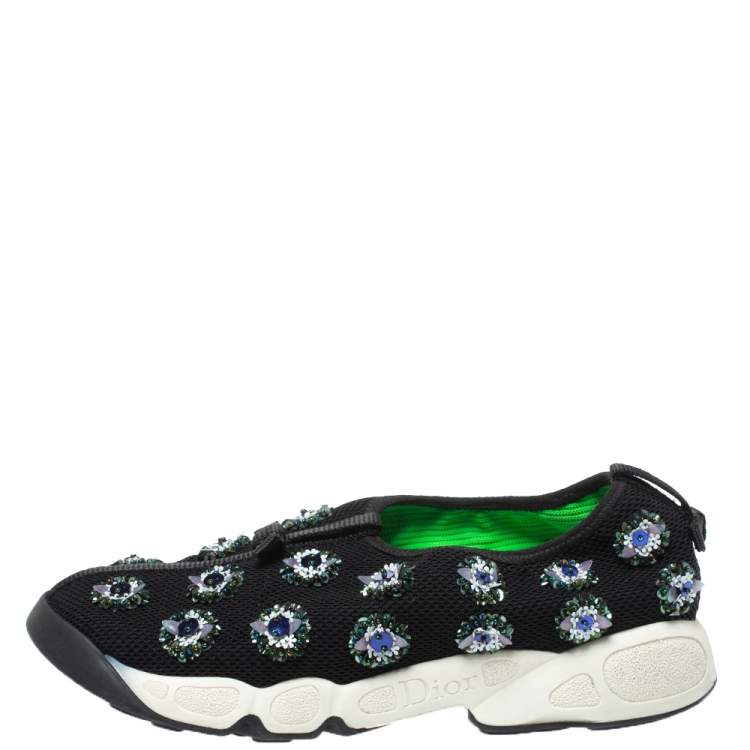 Pre Owned Dior Black Mesh Fusion Embellished Low Top Sneakers Size 38