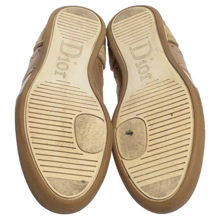Pre Owned Dior Beige/White Brogue Suede, Leather and Canvas Low Top Sneakers Size 37.5