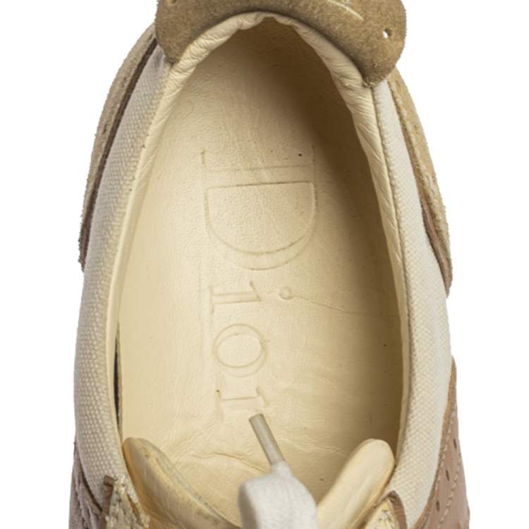Pre Owned Dior Beige/White Brogue Suede, Leather and Canvas Low Top Sneakers Size 37.5