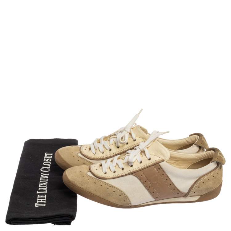 Pre Owned Dior Beige/White Brogue Suede, Leather and Canvas Low Top Sneakers Size 37.5
