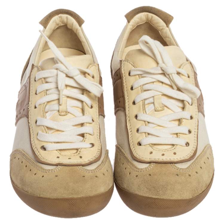 Pre Owned Dior Beige/White Brogue Suede, Leather and Canvas Low Top Sneakers Size 37.5