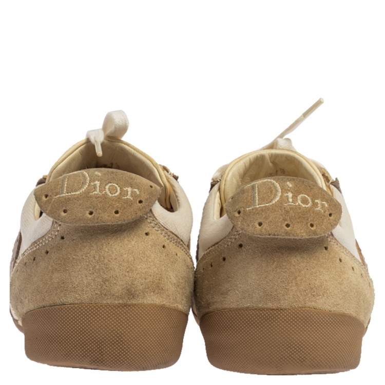 Pre Owned Dior Beige/White Brogue Suede, Leather and Canvas Low Top Sneakers Size 37.5