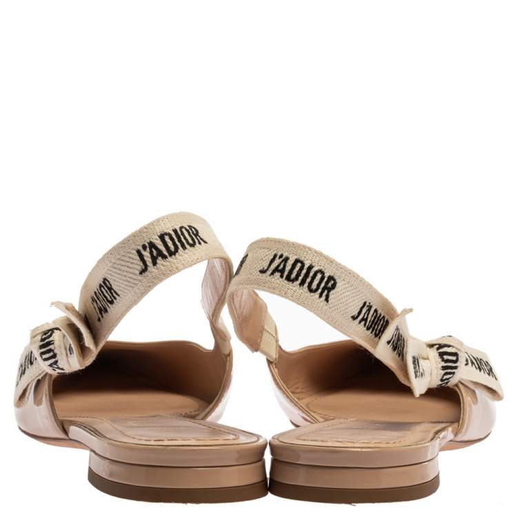 Pre Owned Dior Beige Patent Leather J'Adior Slingback Flat Sandals Size 39