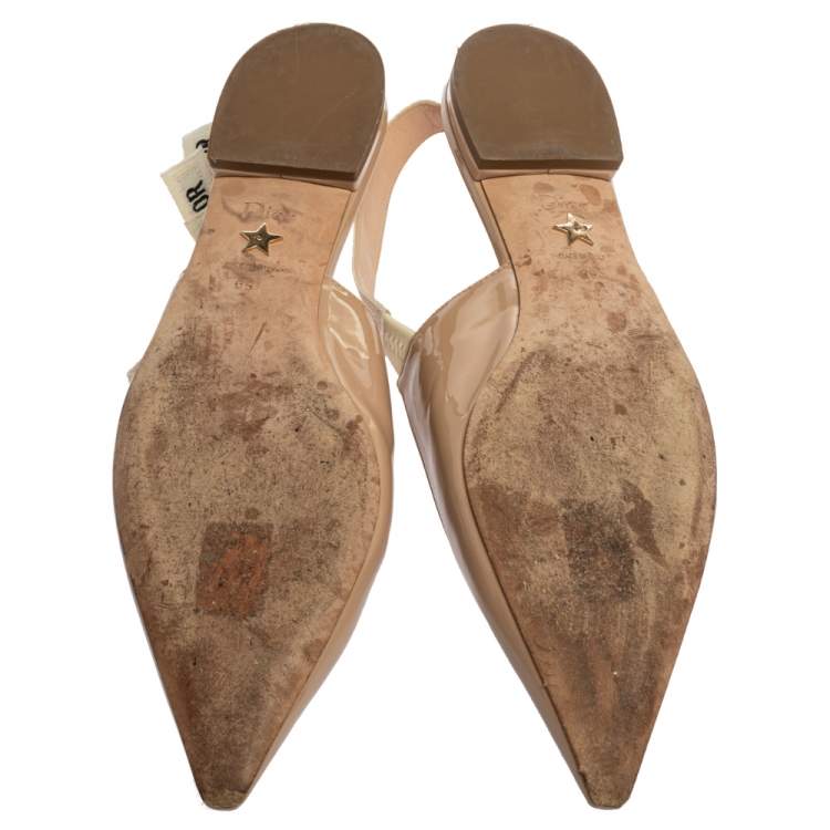 Pre Owned Dior Beige Patent Leather J'Adior Slingback Flat Sandals Size 39