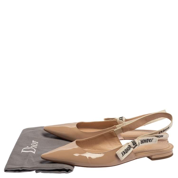 Pre Owned Dior Beige Patent Leather J'Adior Slingback Flat Sandals Size 39