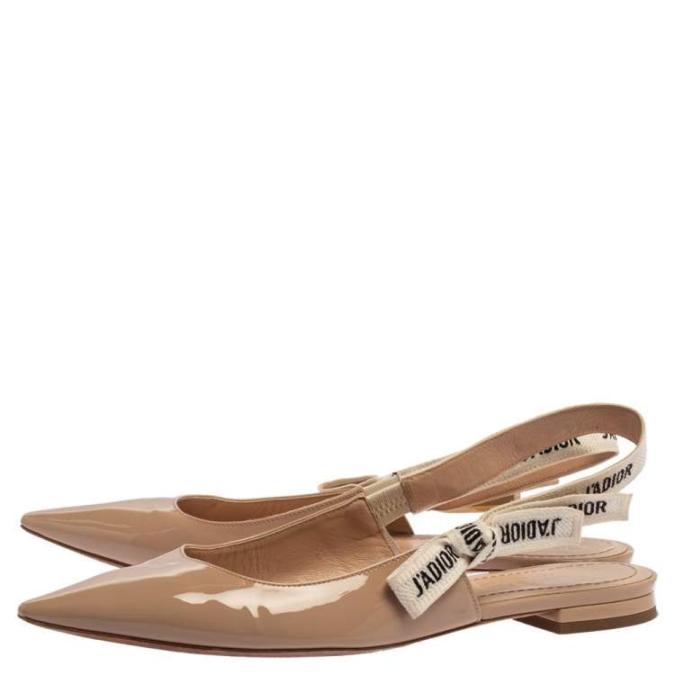 Pre Owned Dior Beige Patent Leather J'Adior Slingback Flat Sandals Size 39