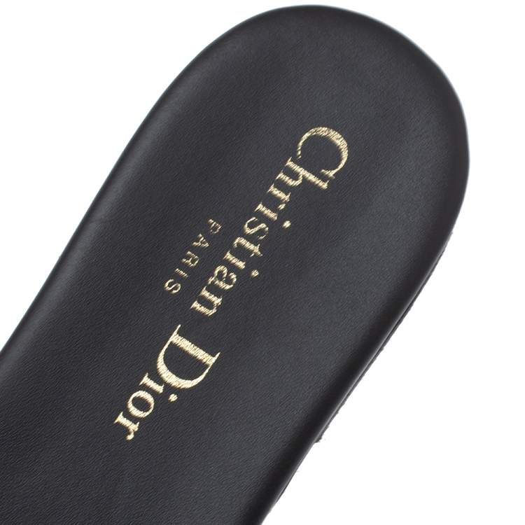 Pre Owned Dior Black Leather 30 MONTAIGNE Flat Slide Sandals Size 38