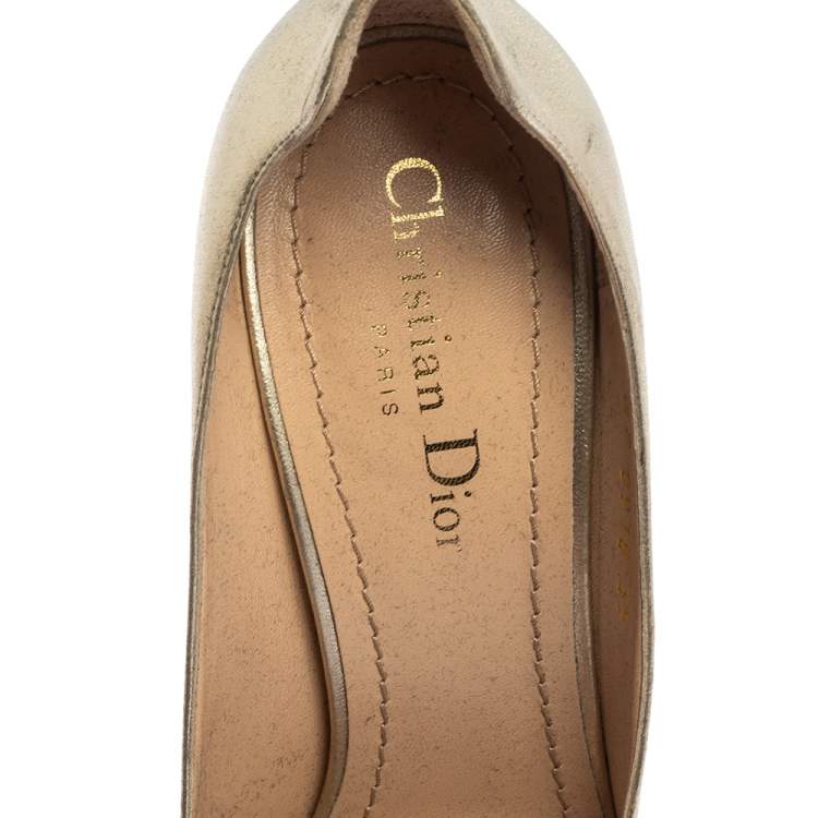 Pre Owned Dior Metallic Gold Leather Pointed Toe Pumps Size 39