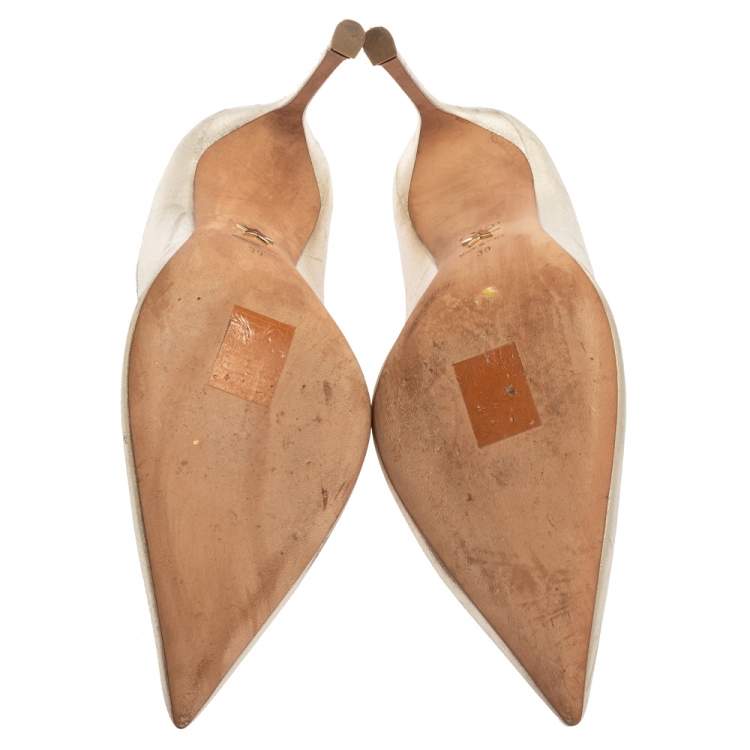 Pre Owned Dior Metallic Gold Leather Pointed Toe Pumps Size 39