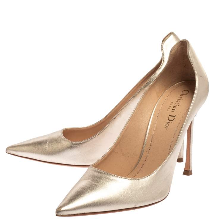 Pre Owned Dior Metallic Gold Leather Pointed Toe Pumps Size 39