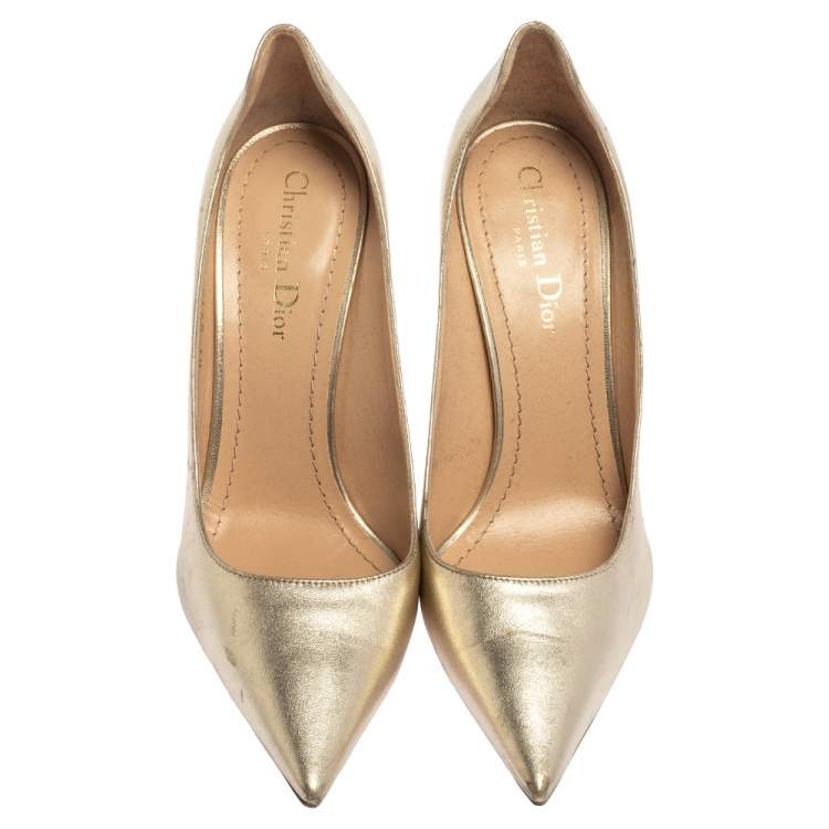 Pre Owned Dior Metallic Gold Leather Pointed Toe Pumps Size 39