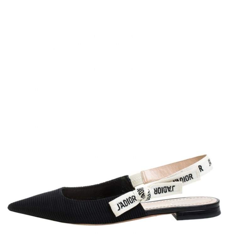 Pre Owned Dior Black Technical Fabric And J'adior Ribbon Pointed Toe Slingback Flats Size 39