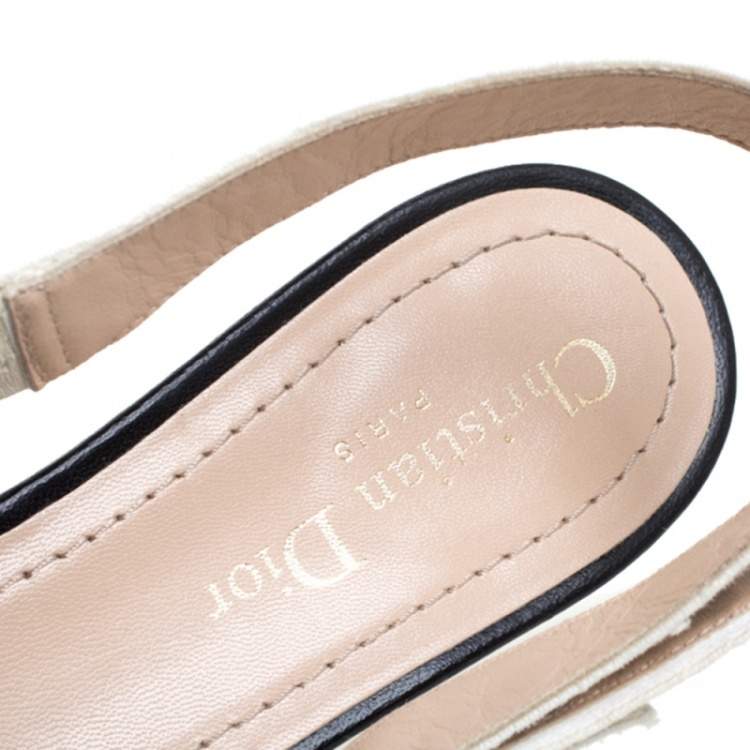 Pre Owned Dior Black Technical Fabric And J'adior Ribbon Pointed Toe Slingback Flats Size 39