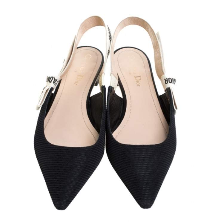 Pre Owned Dior Black Technical Fabric And J'adior Ribbon Pointed Toe Slingback Flats Size 39
