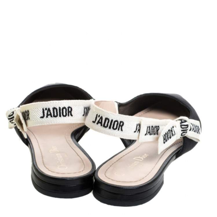 Pre Owned Dior Black Technical Fabric And J'adior Ribbon Pointed Toe Slingback Flats Size 39