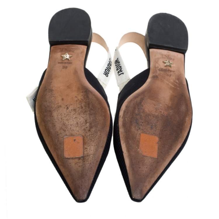 Pre Owned Dior Black Technical Fabric And J'adior Ribbon Pointed Toe Slingback Flats Size 39