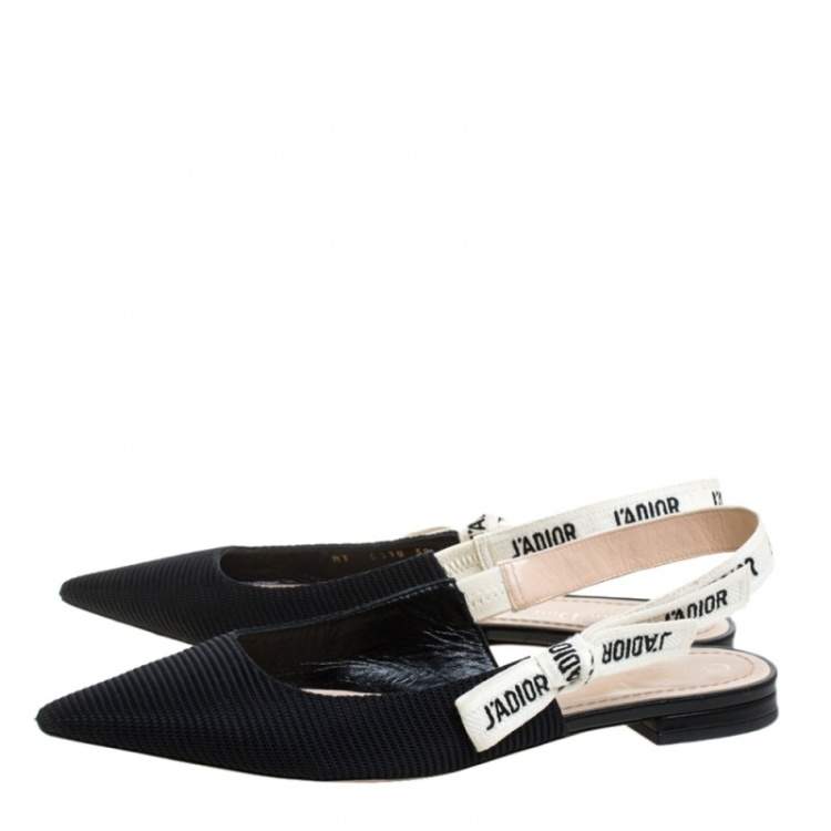 Pre Owned Dior Black Technical Fabric And J'adior Ribbon Pointed Toe Slingback Flats Size 39