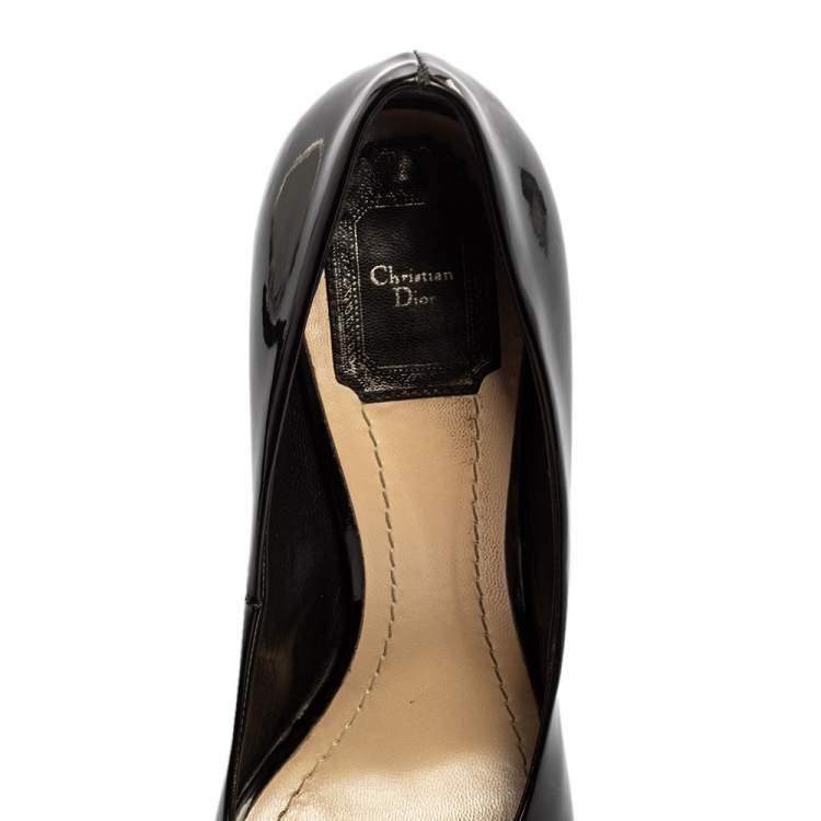 Pre Owned Dior Black Patent Leather Peep Toe Cannage Heel Platform Pumps Size 39