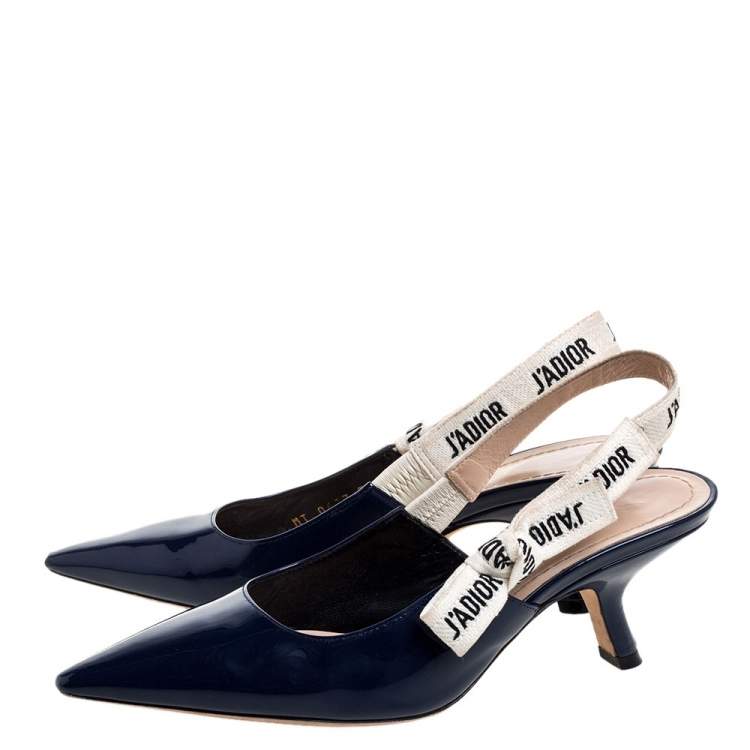Pre Owned Dior Blue Patent Leather J'Adior Pointed Toe Slingback Sandals Size 36.5 