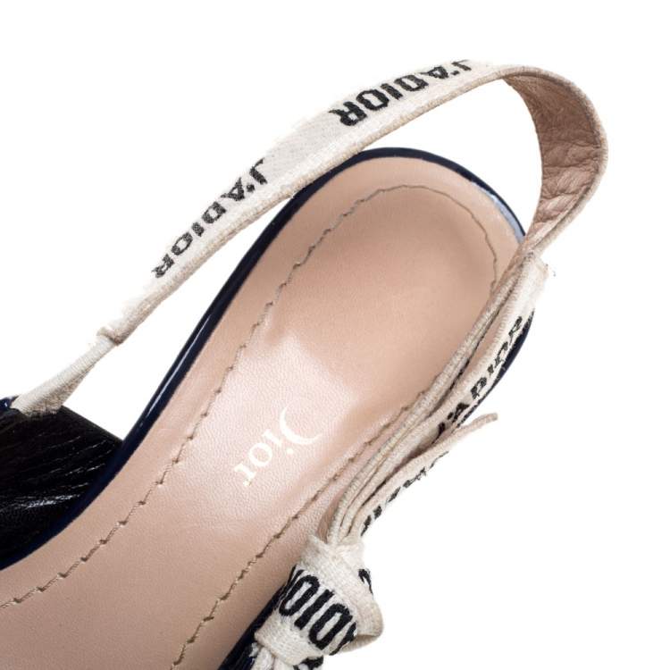Pre Owned Dior Blue Patent Leather J'Adior Pointed Toe Slingback Sandals Size 36.5 