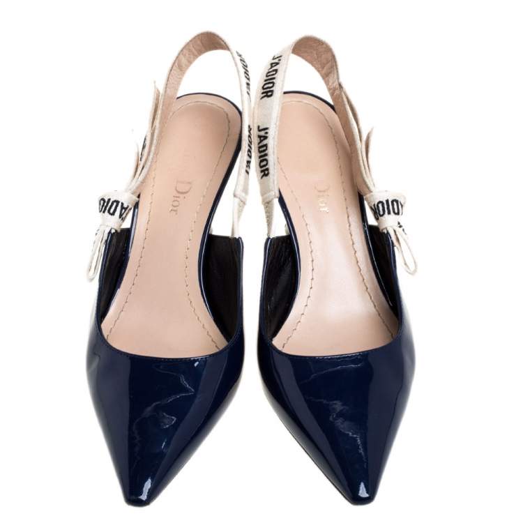 Pre Owned Dior Blue Patent Leather J'Adior Pointed Toe Slingback Sandals Size 36.5 