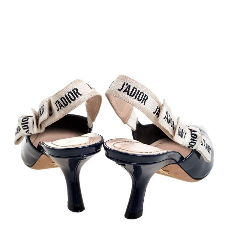 Pre Owned Dior Blue Patent Leather J'Adior Pointed Toe Slingback Sandals Size 36.5 
